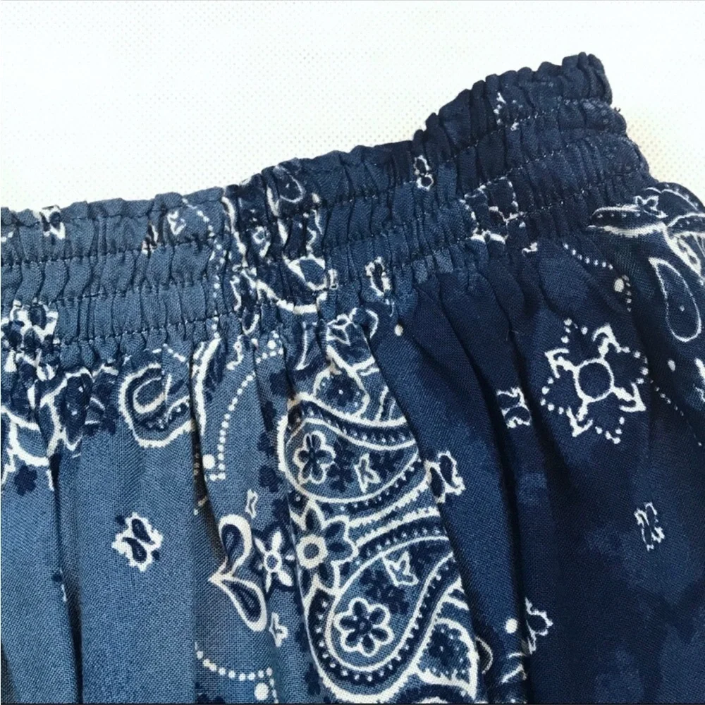 True Craft navy paisley print with cream woven lace trim skirt